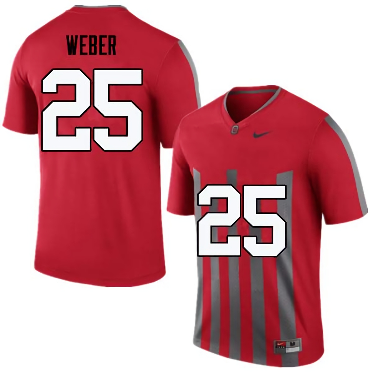 Mike Weber Ohio State Buckeyes Men's NCAA #25 Nike Throwback Red College Stitched Football Jersey YKM3756PF